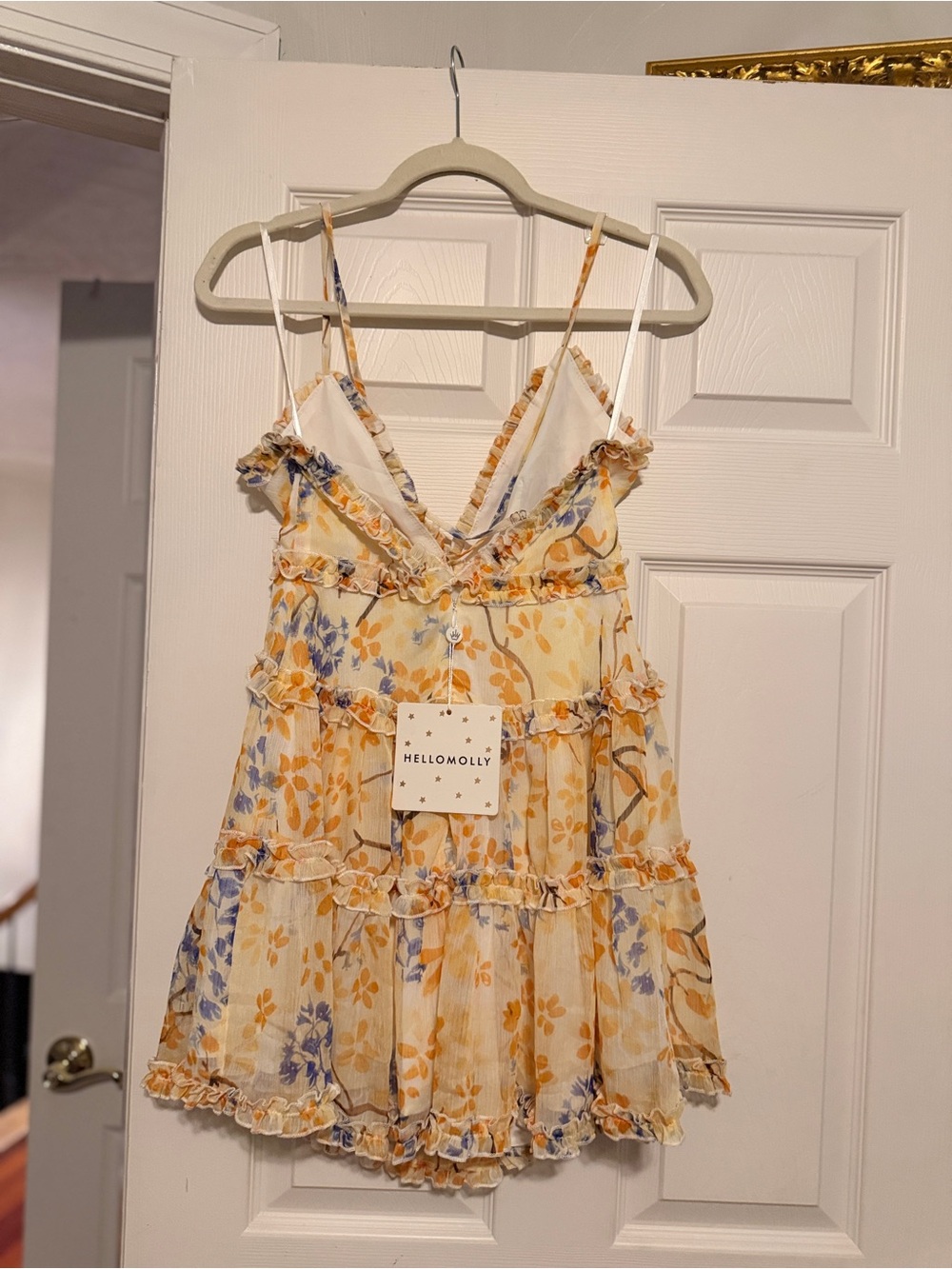 NWT Hello Molly Floral Ruffle Tiered Mini Dress | Cream | Size S (AU 8) - Picture 2 of 10